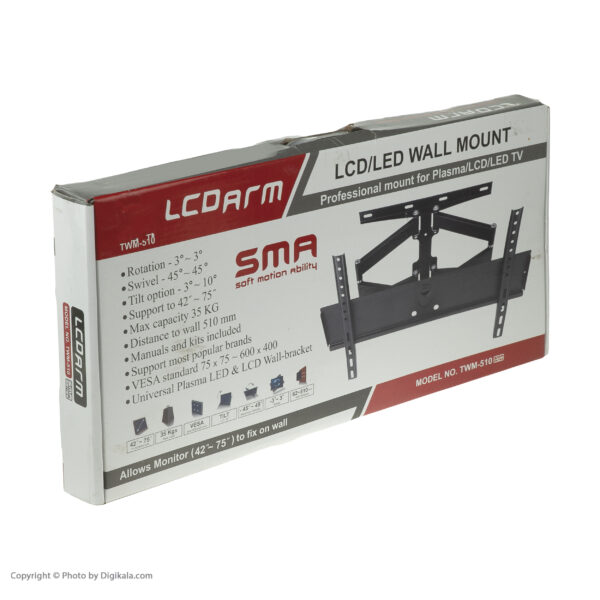 پایه دیواری تلویزیون LCDARM مدل TWM 510 + plus مشکی 2 میل - تصویر 2